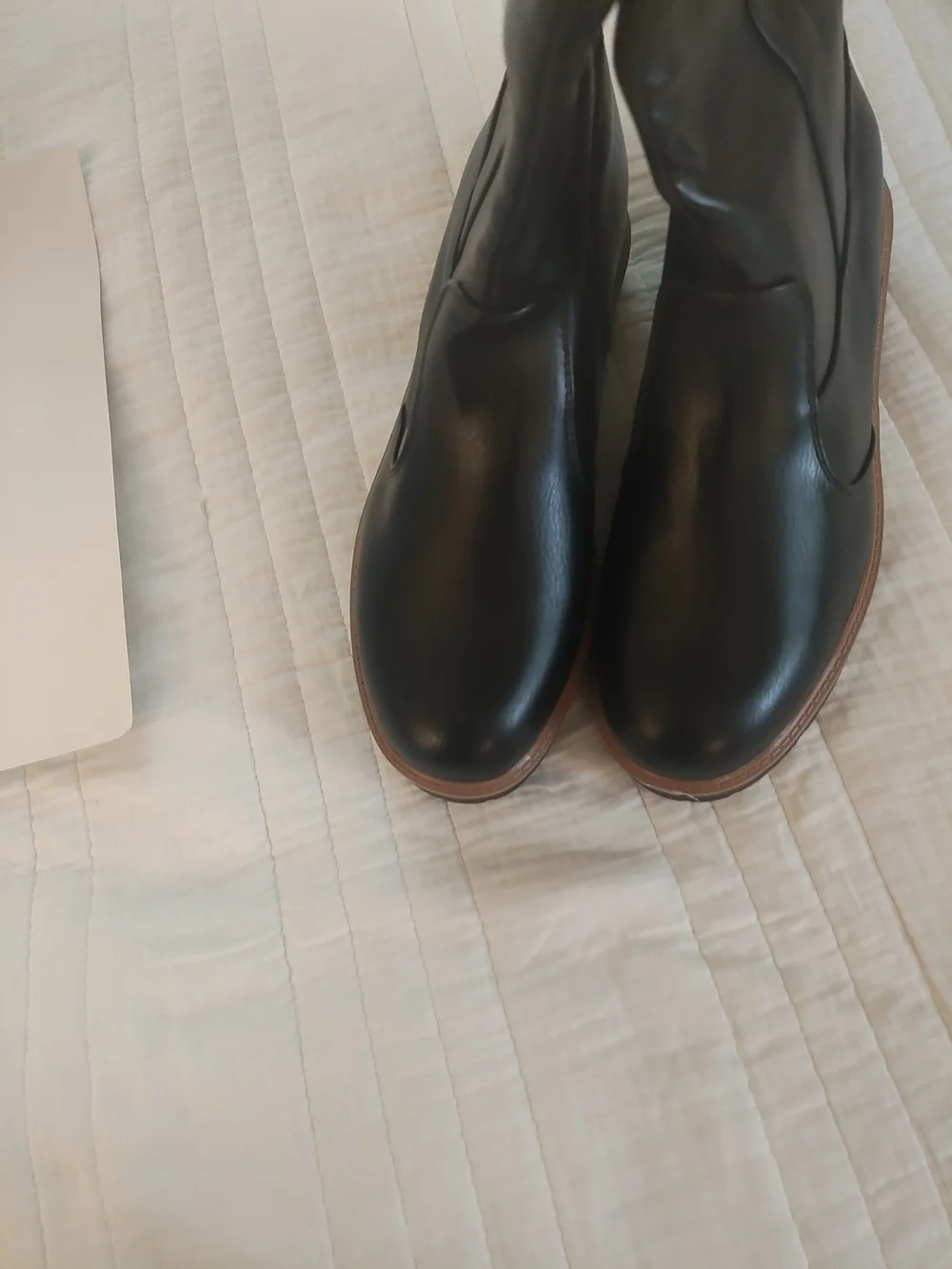 Over-the-Knee Wide Calf Sz 10 Black Leather-Effect Riding Boots with Ring Accent